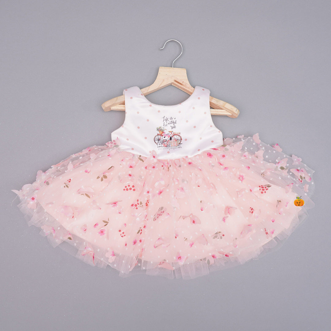 Peach Butterfly Scattered Baby Frock Front View