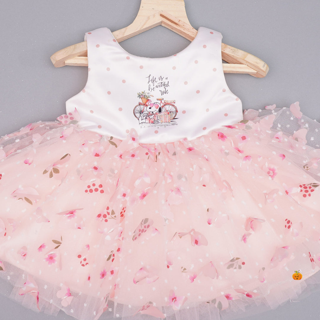 Peach Butterfly Scattered Baby Frock Close Up View