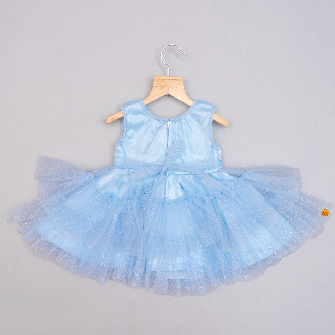 Sky Blue & Peach Sequin Baby Frock Back View