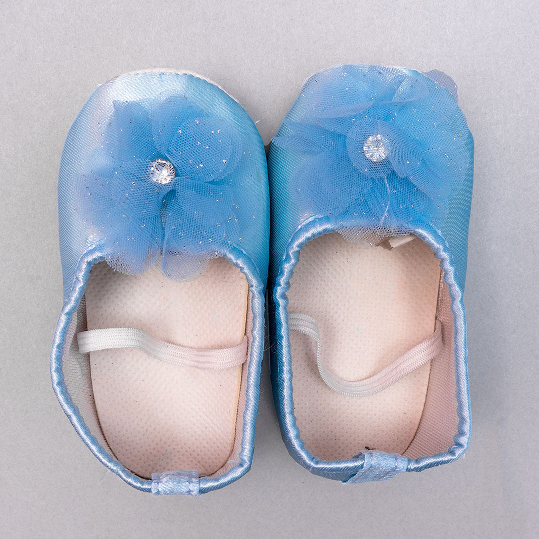 Sky Blue & Peach Sequin Baby Frock Shoe View