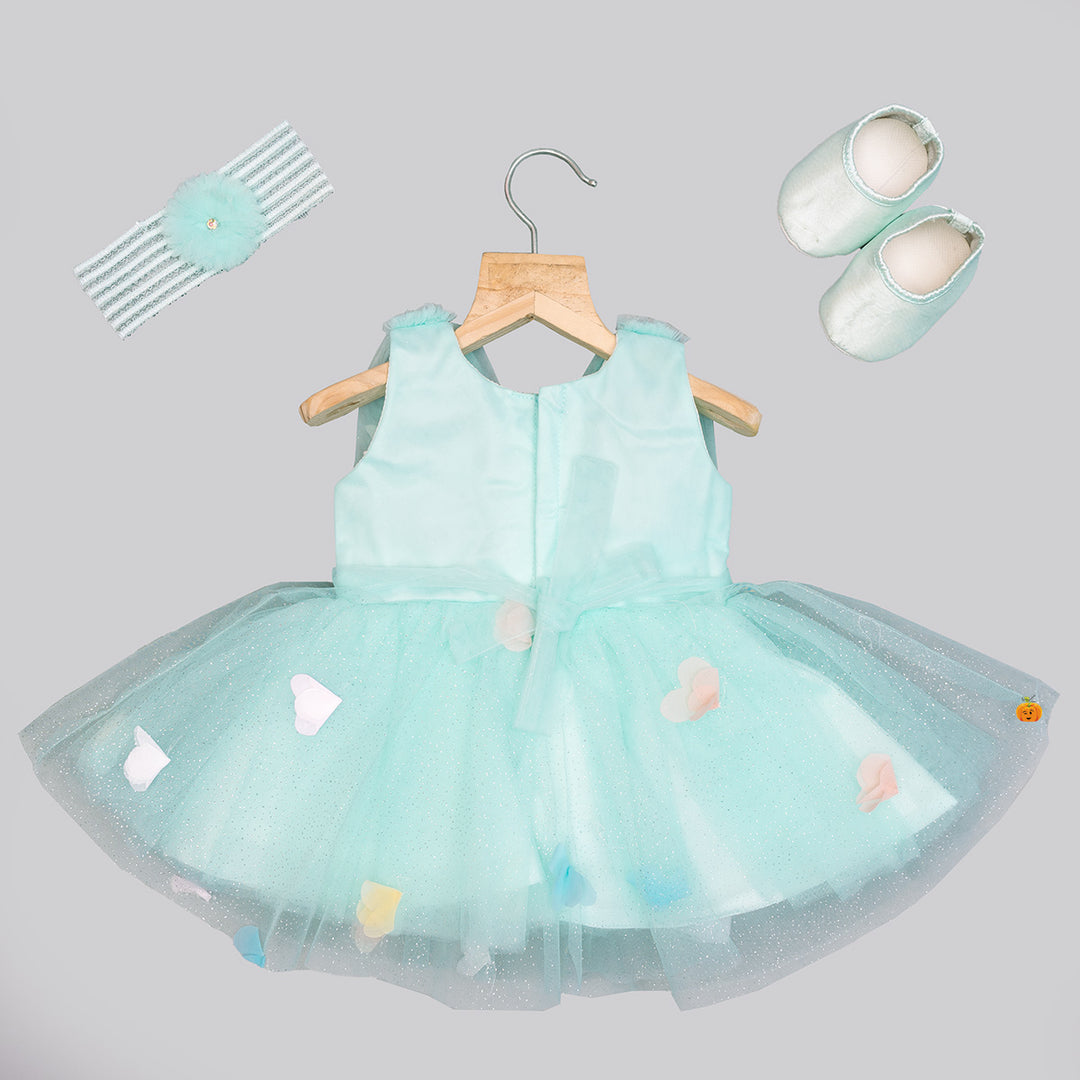 Sea Green Baby Frock with Shoes Back View