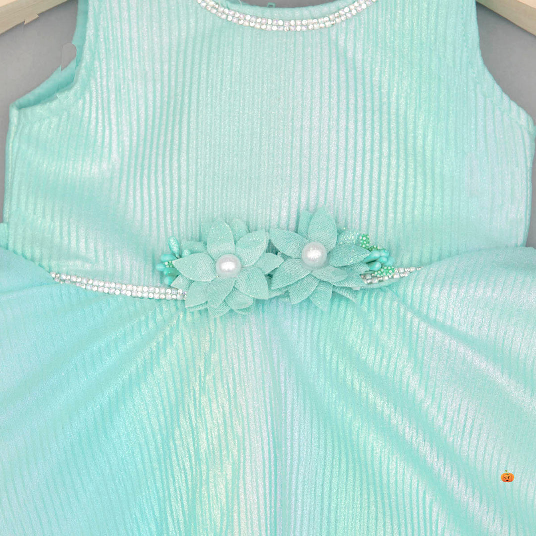 Green Party Wear Baby Frock Close Up View