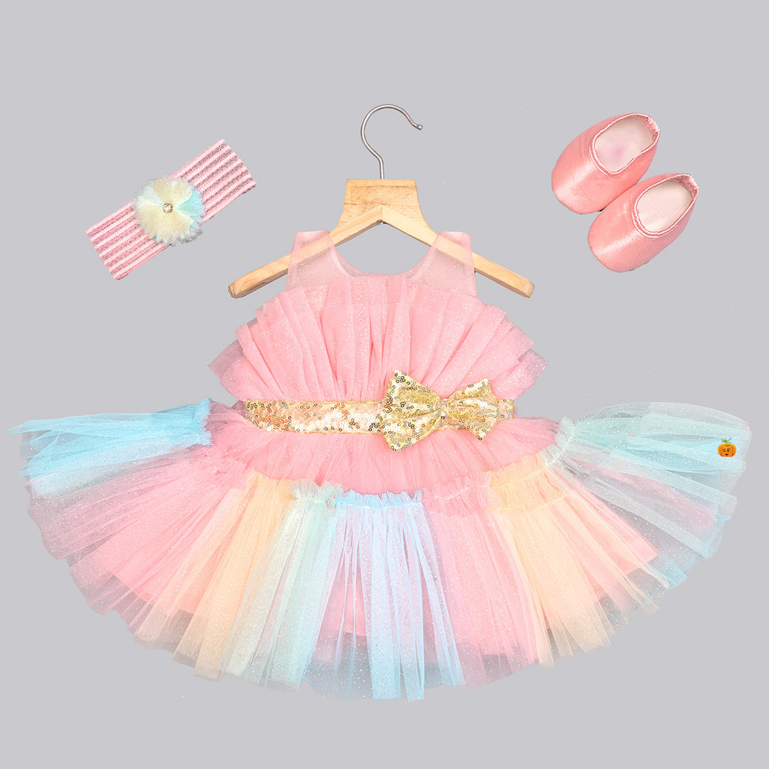 Peach Frill Baby Frock Front View