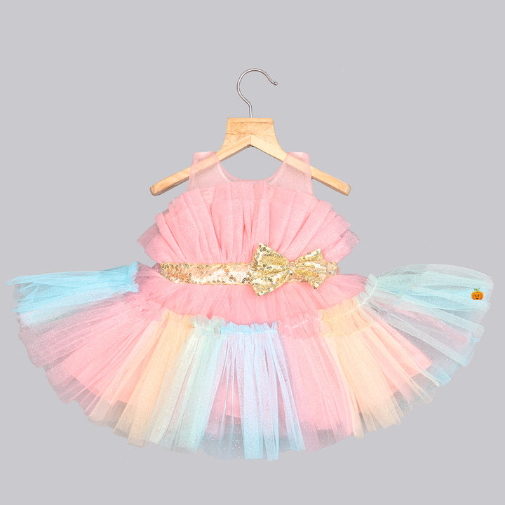 Peach Frill Baby Frock Top View