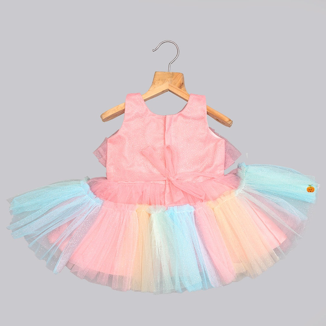 Peach Frill Baby Frock Back View