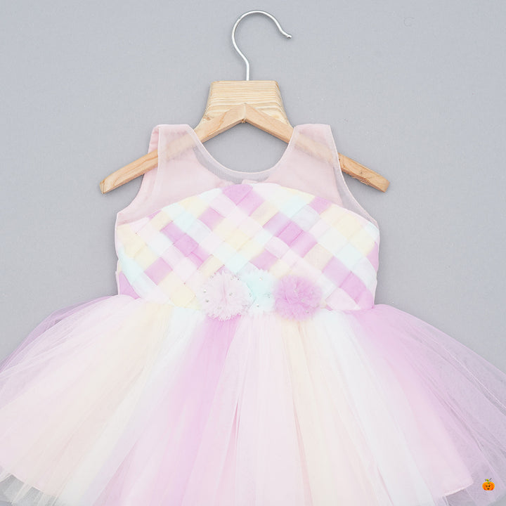 Multi Color Baby Frock with Shoes & Hairband Close Up View