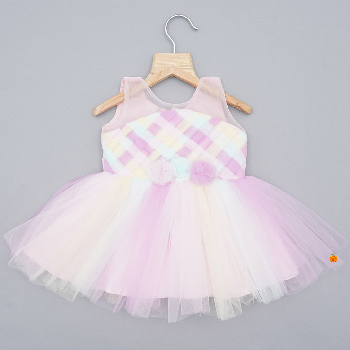 Multi Color Baby Frock with Shoes & Hairband Front View