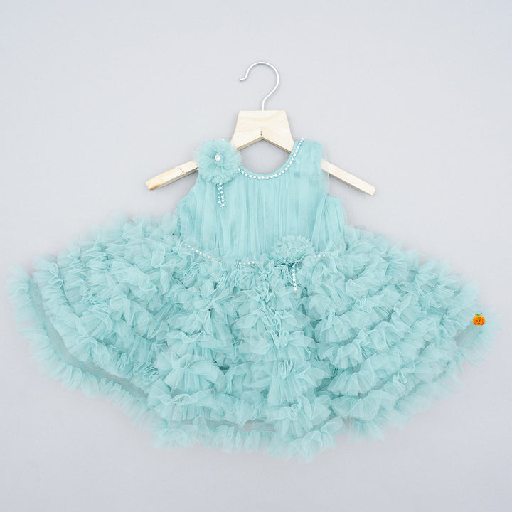 Green Frill Baby Frock Front View