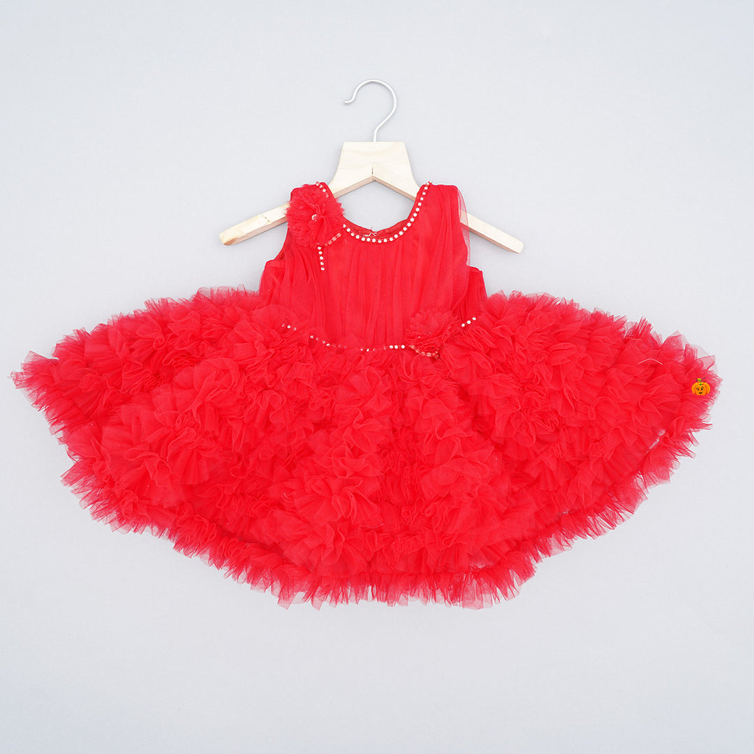 Red Frill Baby Frock Front View