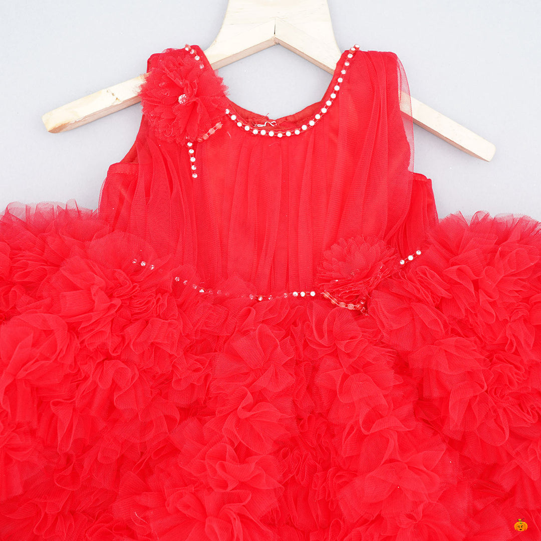 Red Frill Baby Frock Close Up View