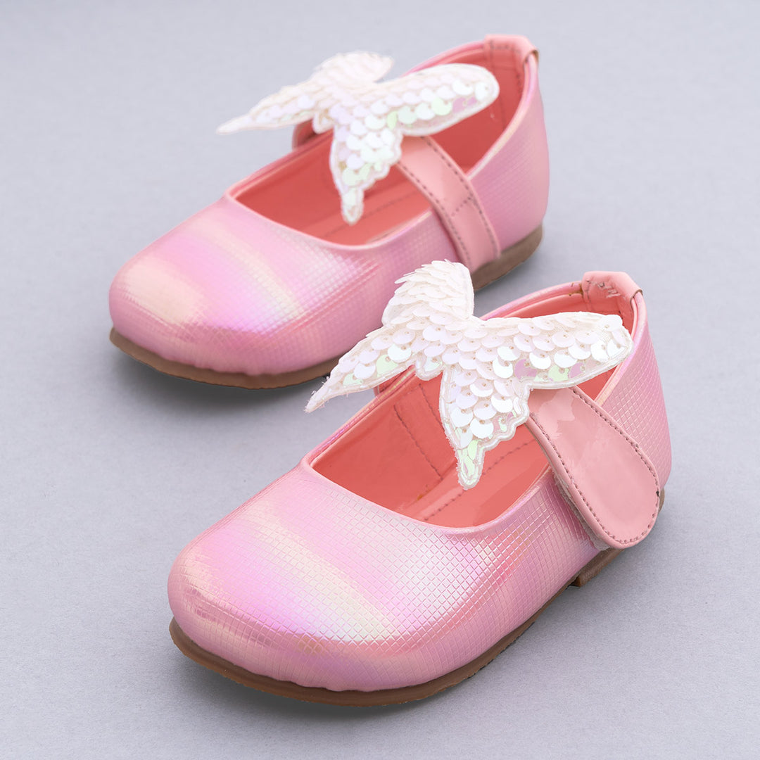 Pink Sequin Butterfly Bellies Shoes Side View