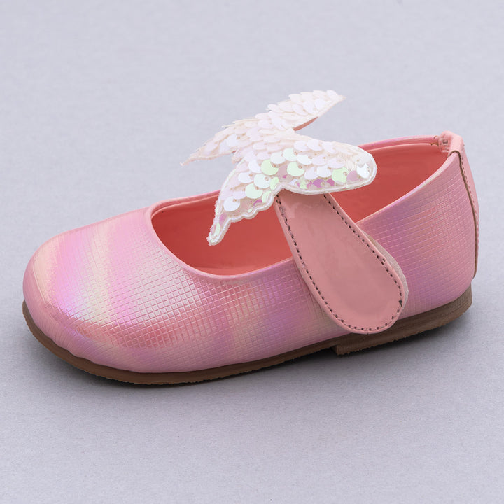 Pink Sequin Butterfly Bellies Shoes Side View