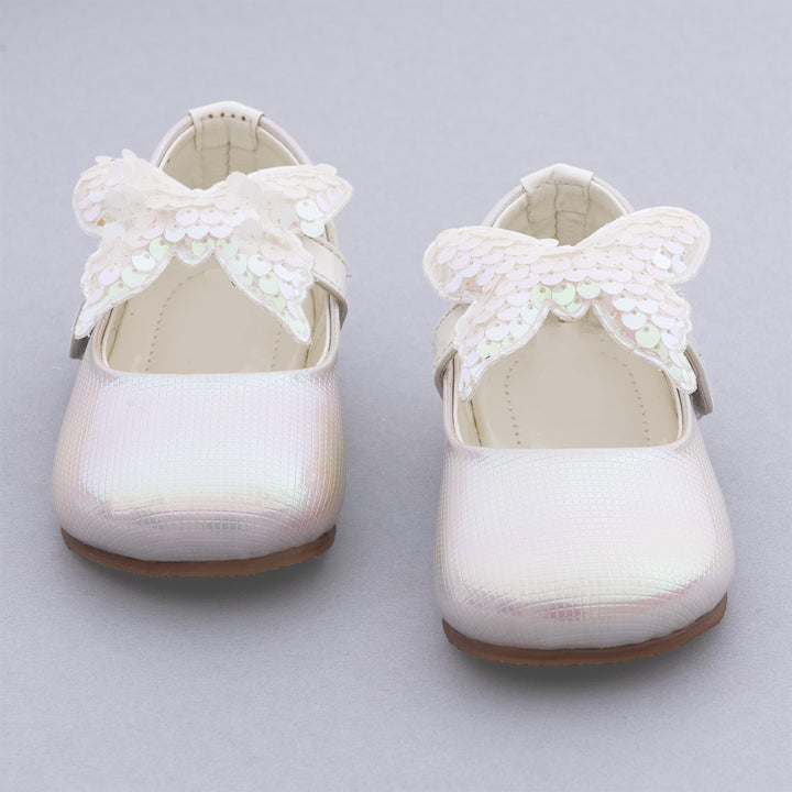 White Sequin Butterfly Bellies Shoes Front View