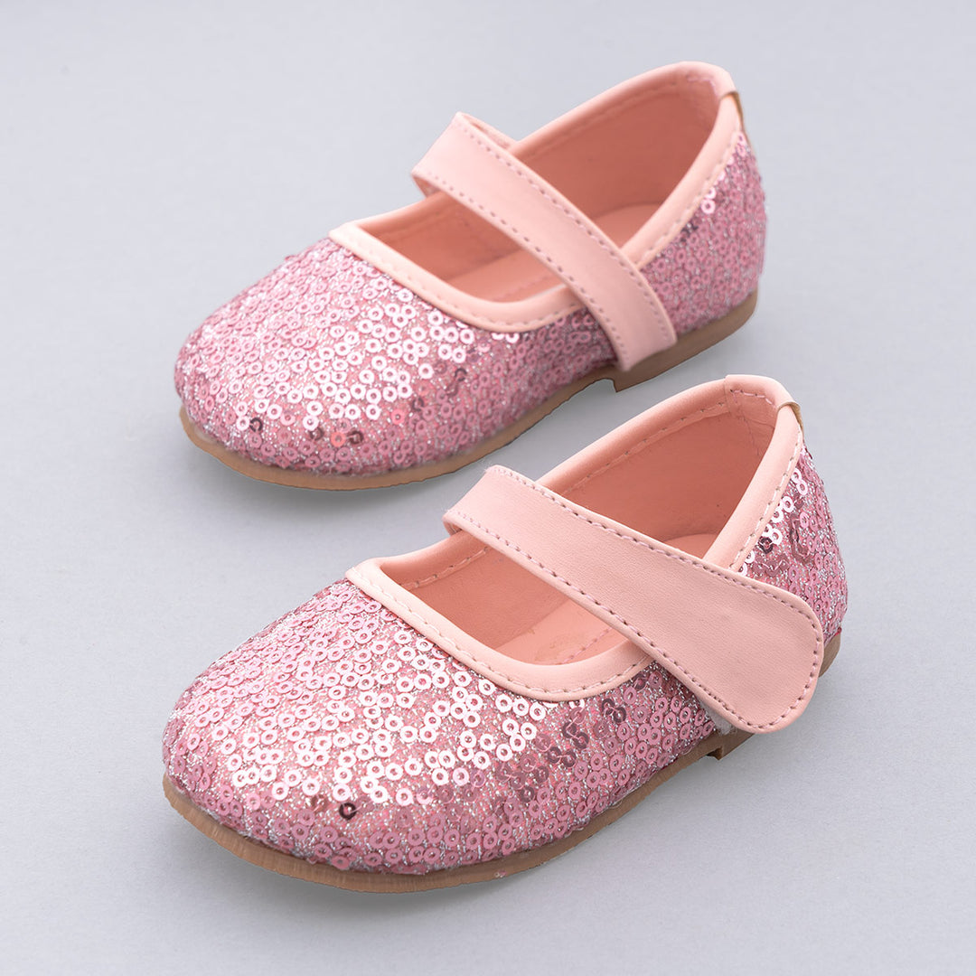 Pink Sequin Bellies Shoes Side View