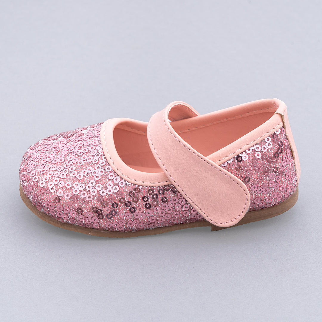 Pink Sequin Bellies Shoes Side View