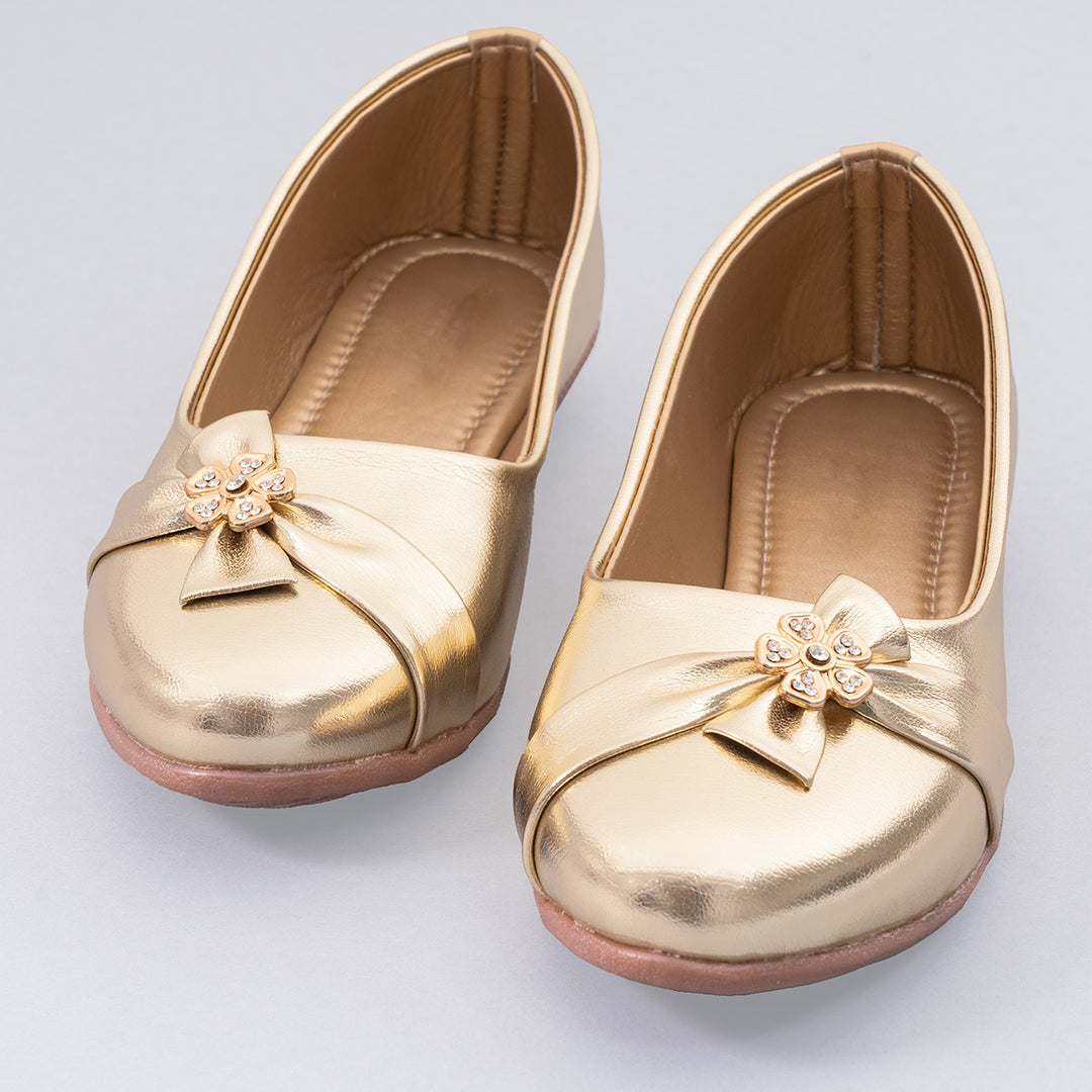 Golden Ballerinas Shoes for Girls Front View