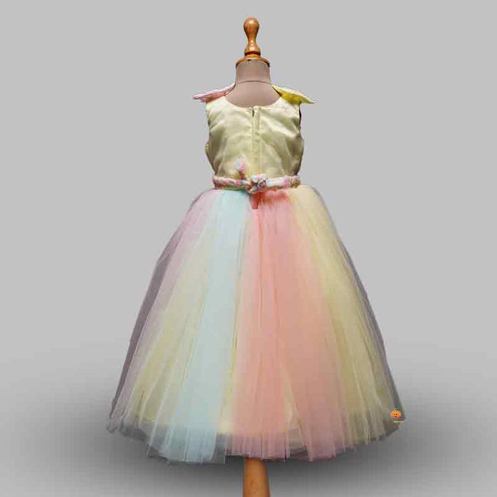 Multicolored Shoulder Bow Girls Gown Back View