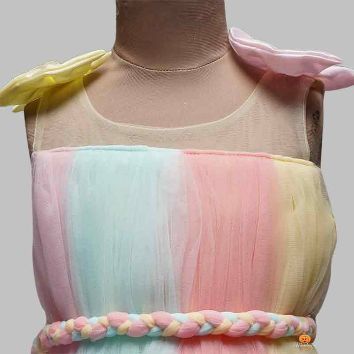 Multicolored Shoulder Bow Girls Gown Close Up View