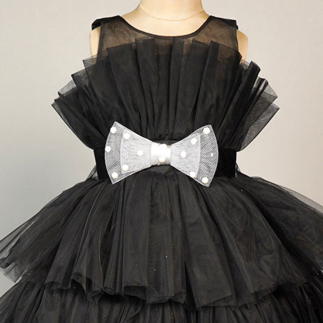 Black & Peach Party Wear Girls Frock Close Up View