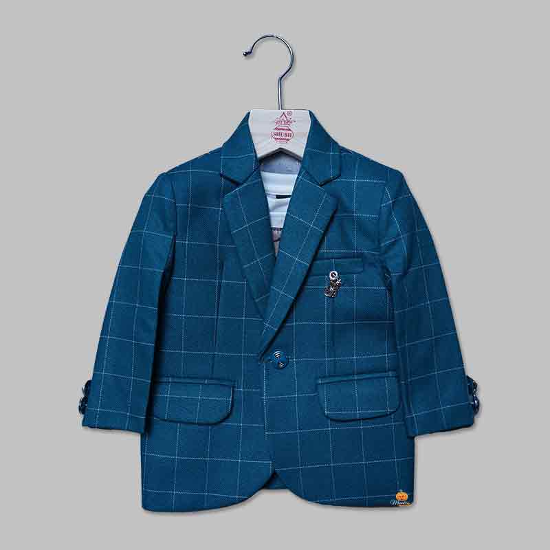 Blue Checks Blazer For Boys and Kids Front View