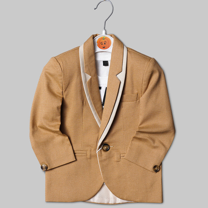 Brown Color Boys Blazer With One Button Front View