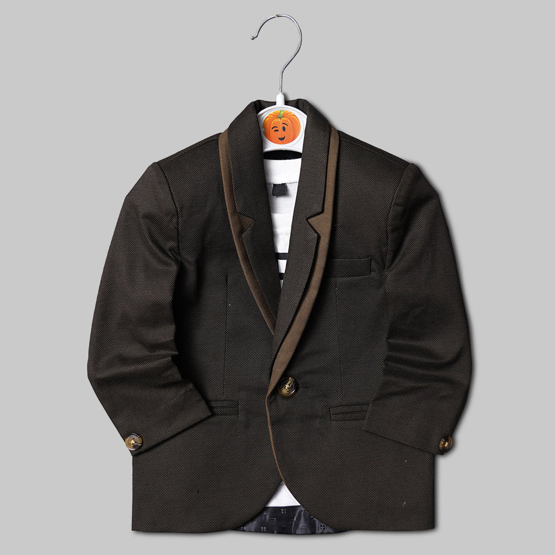 Dark Brown Boys Blazer With One Button Front View