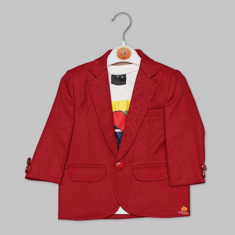 2 Piece Red & Maroon Blazer for Boys Top View