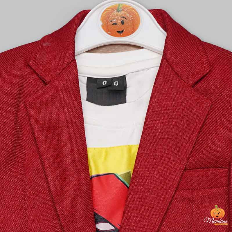 2 Piece Red & Maroon Blazer for Boys Close Up View
