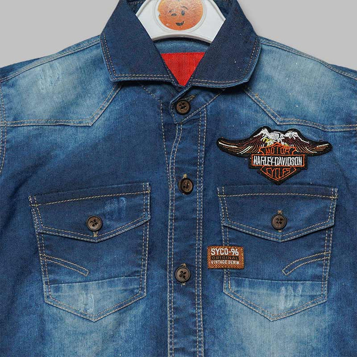 Denim Full Sleeves Shirt for Boys Close Up View