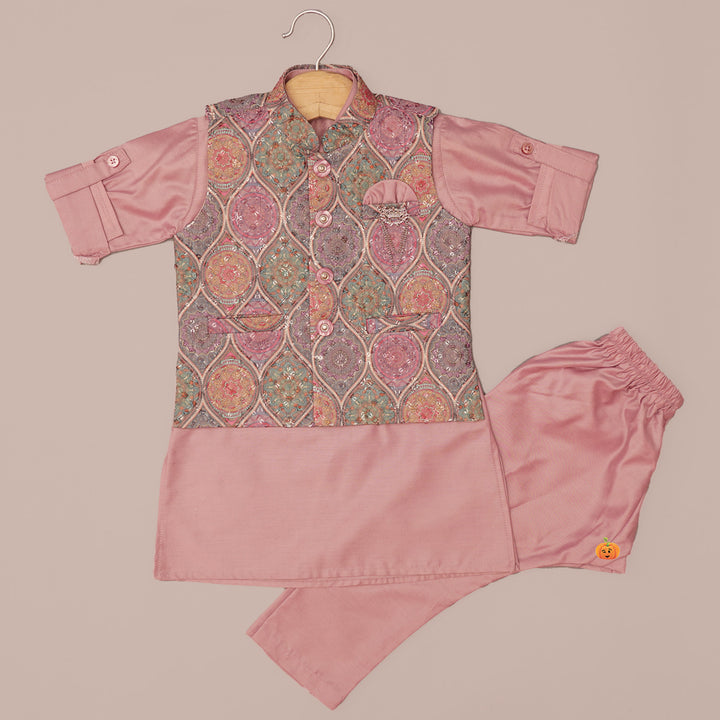 Kids Kurta Pajama with Regal Pattern Jacket Front View
