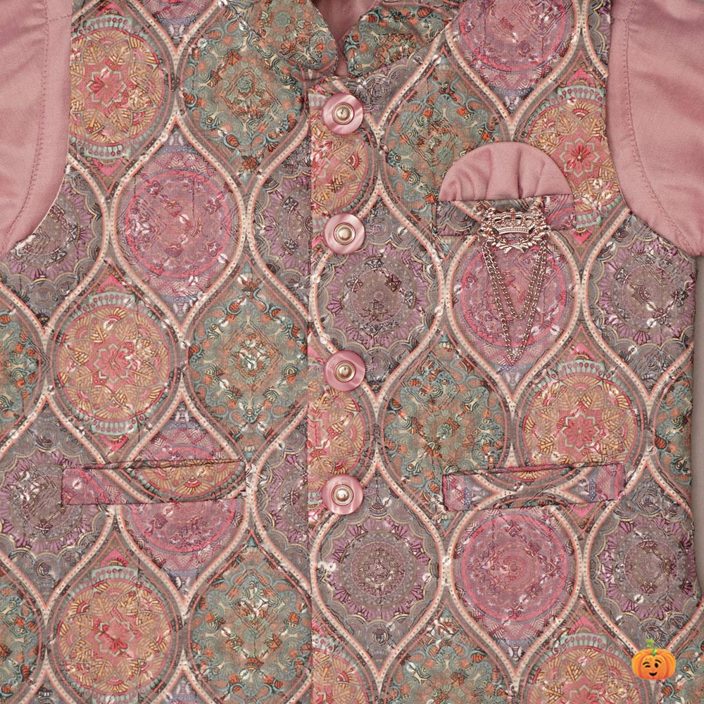 Kids Kurta Pajama with Regal Pattern Jacket Close Up View 