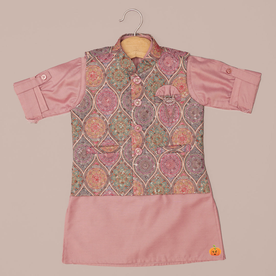 Kids Kurta Pajama with Regal Pattern Jacket Top View