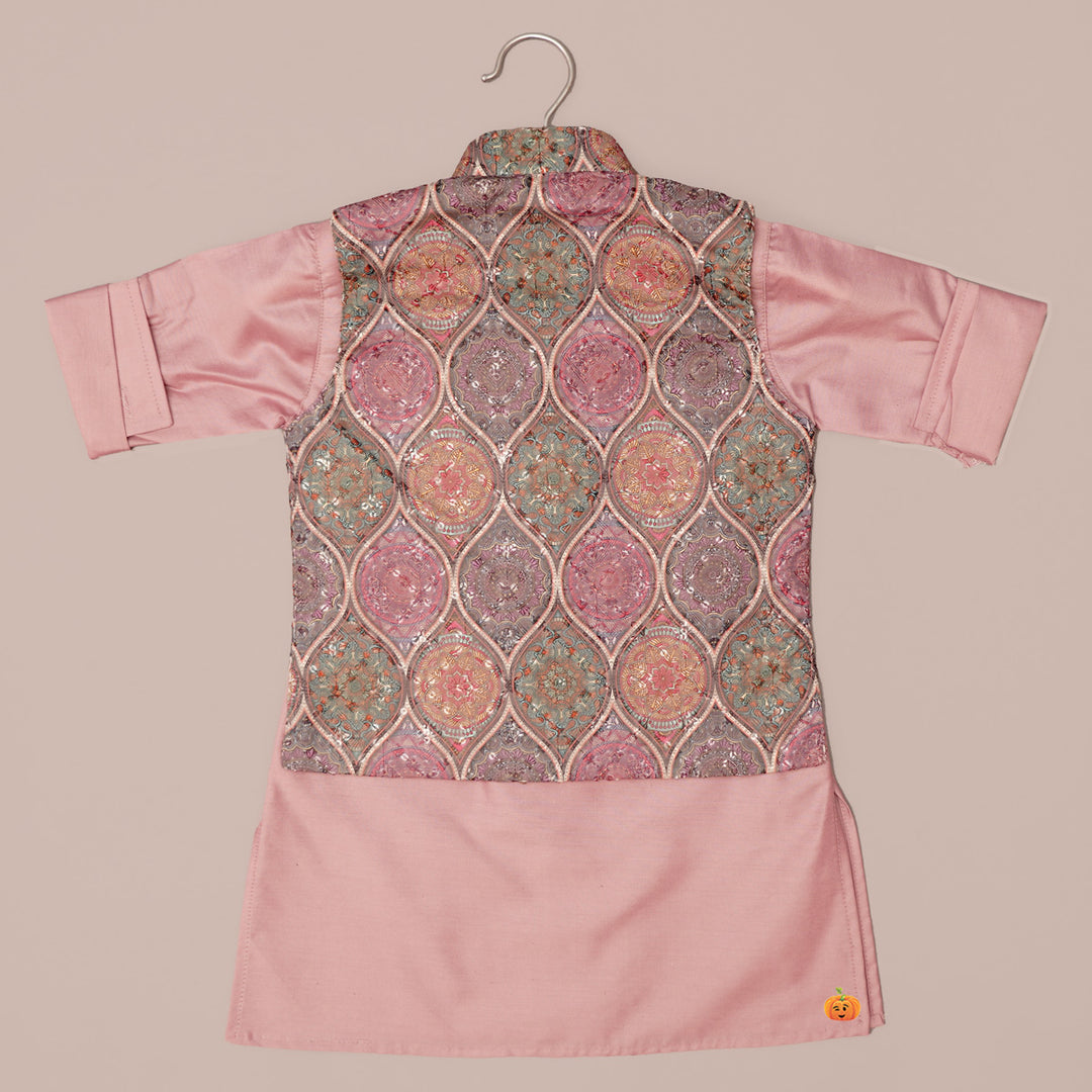 Kids Kurta Pajama with Regal Pattern Jacket Back View