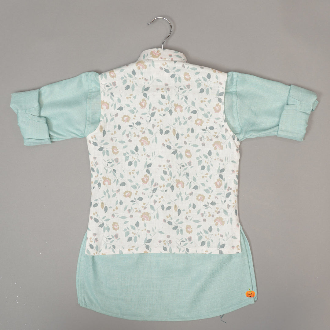 Sea Green Boys Kurta Pajama with Jacket Back View