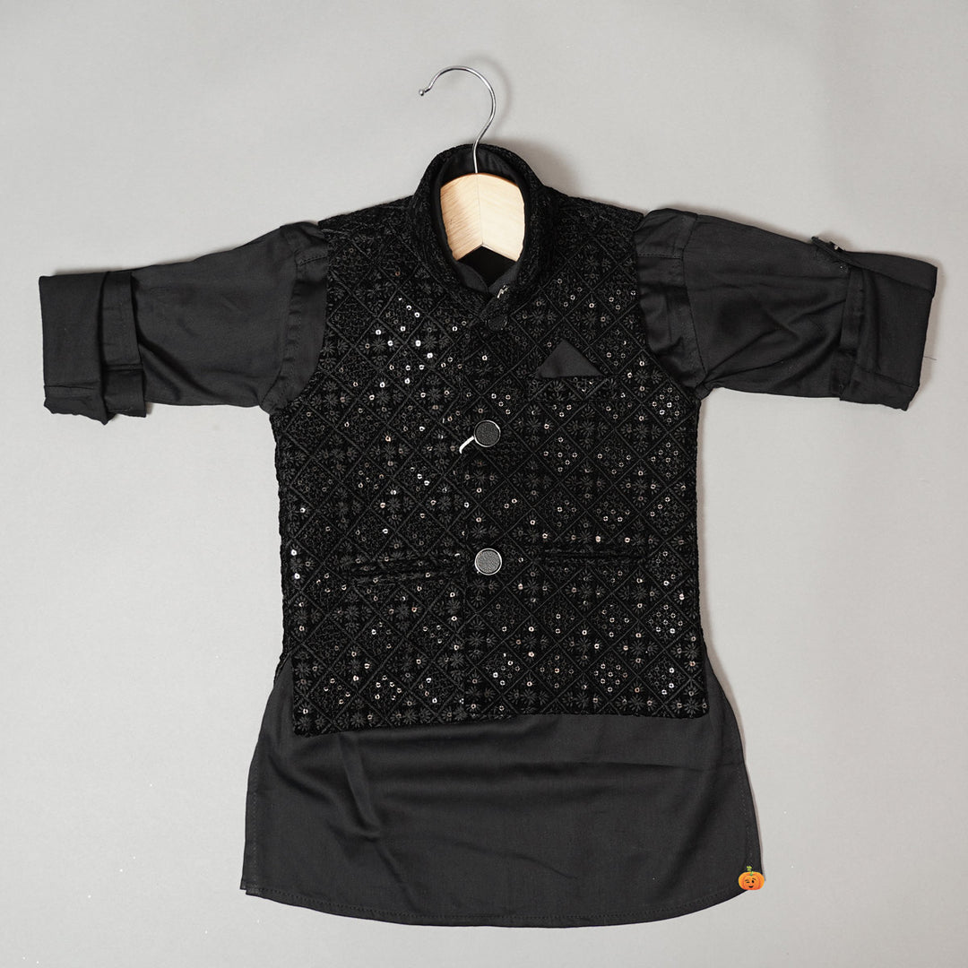 Boys Kurta Pajama with Sequin Nehru Jacket Top View