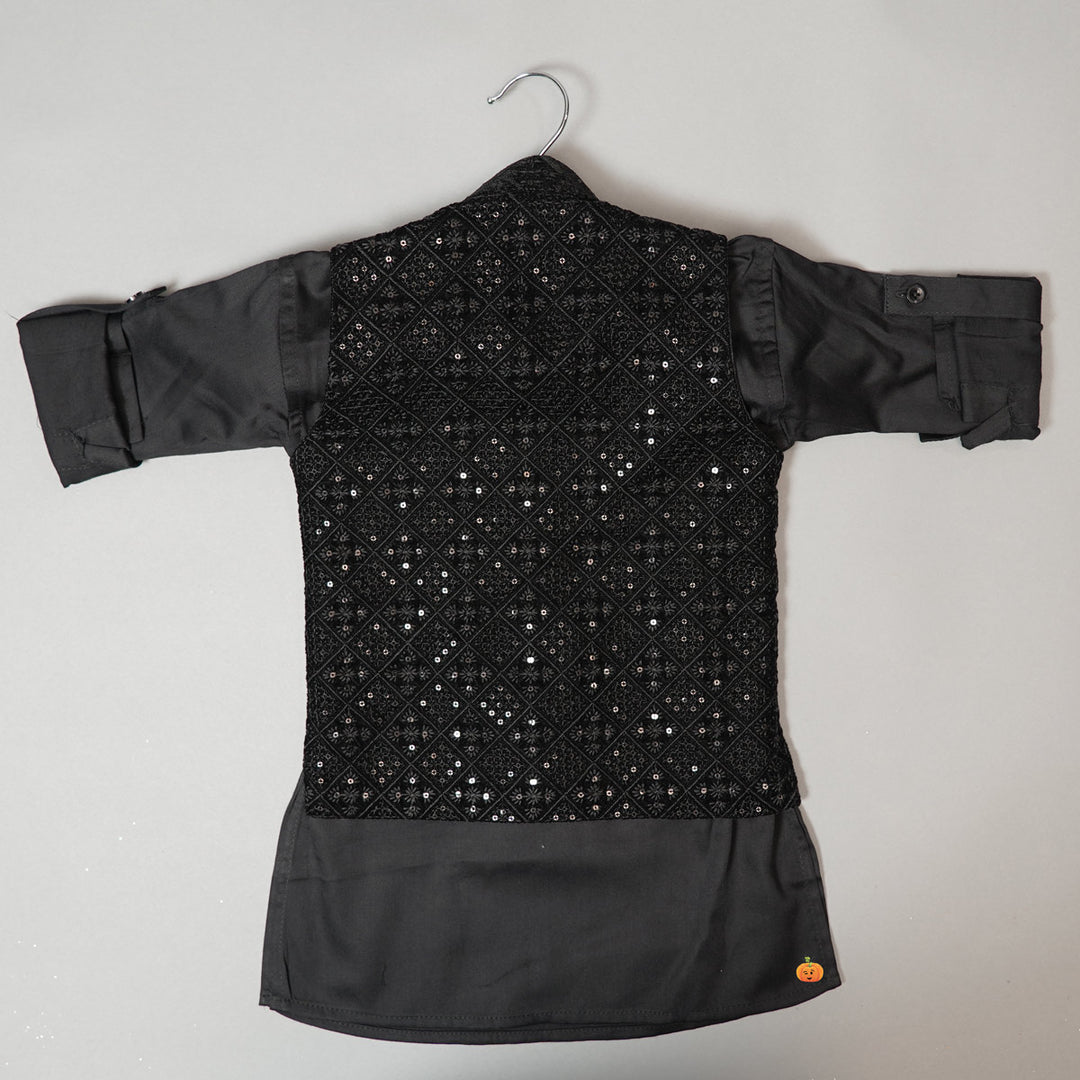 Boys Kurta Pajama with Sequin Nehru Jacket Back View