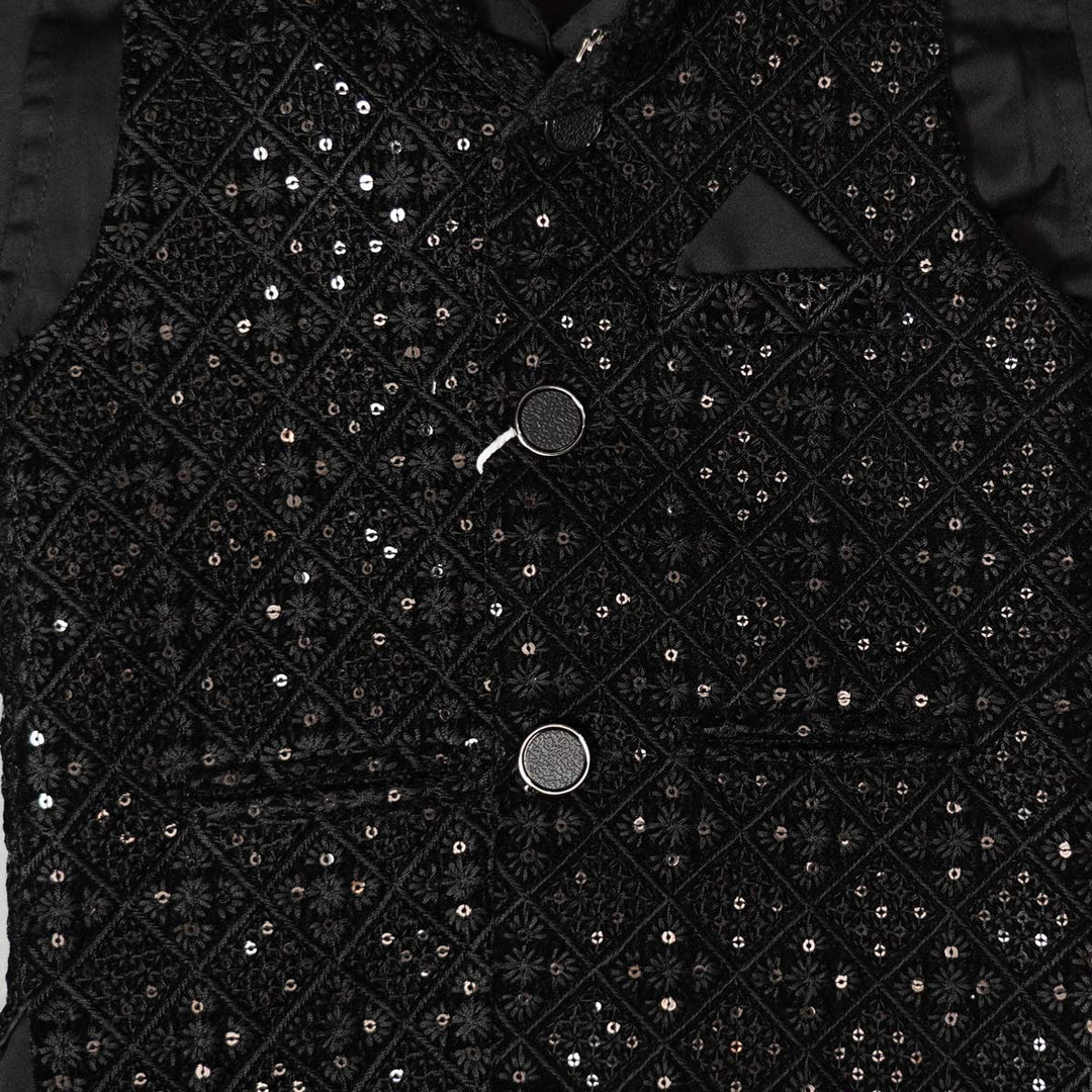 Boys Kurta Pajama with Sequin Nehru Jacket Close Up View