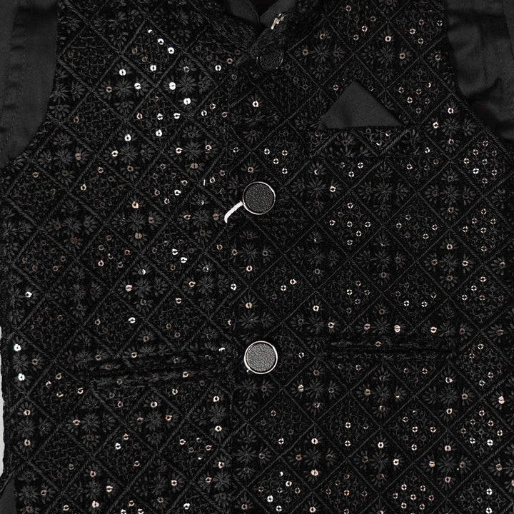 Boys Kurta Pajama with Sequin Nehru Jacket Close Up View