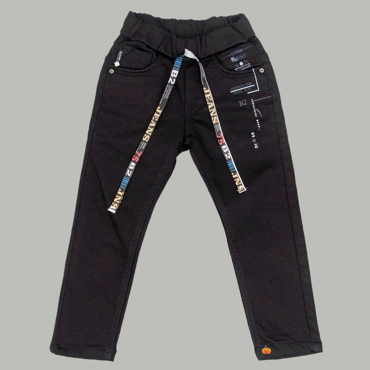 Black Elastic Waist Boys Jeans Front View