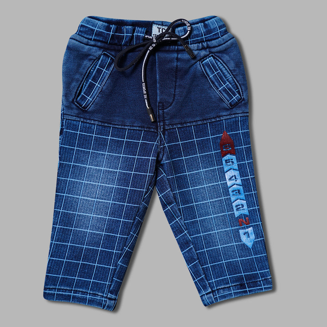 Denim Jeans for Kids with Checks Print Front View