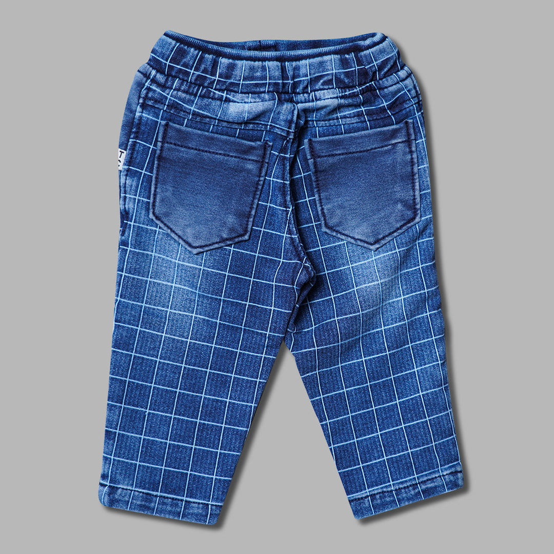 Denim Jeans for Kids with Checks Print Back View