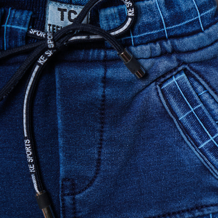 Denim Jeans for Kids with Checks Print Close Up View
