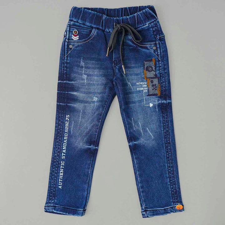 Blue Drawstring Boys Jeans Front View