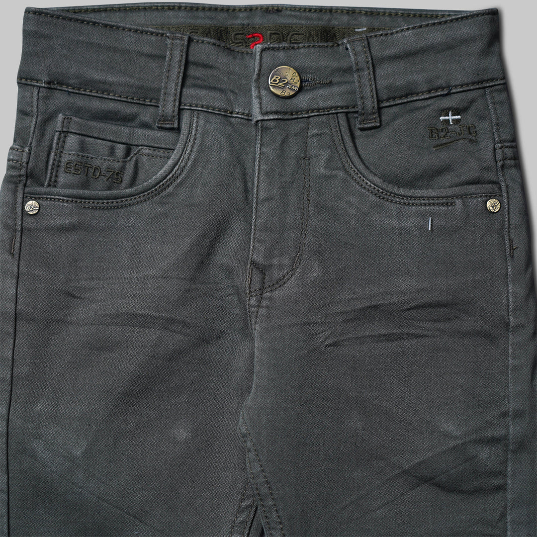 Green Slim Fit Boys Jeans Close Up 