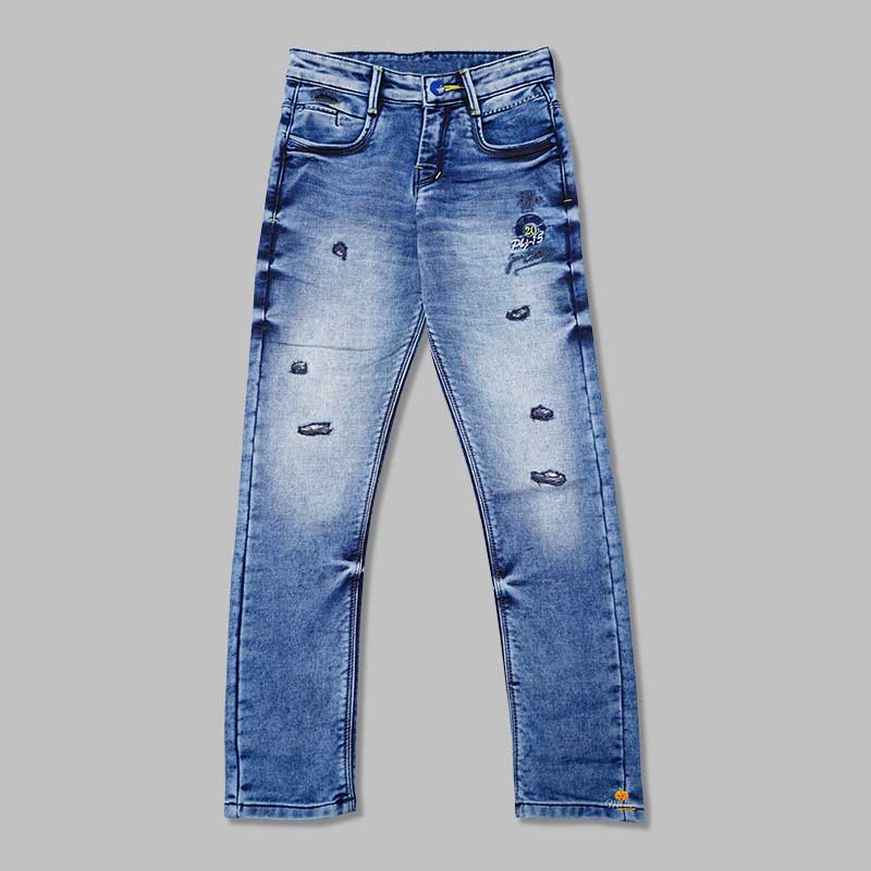 Dark Blue Ripped Pattern Boys Jeans Front 