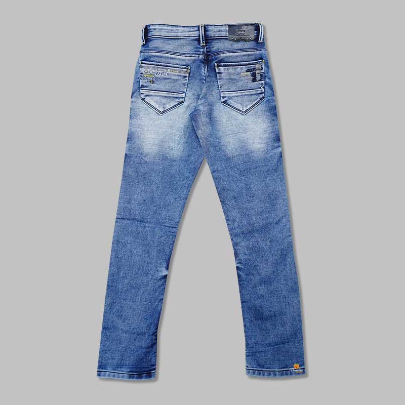 Dark Blue Ripped Pattern Boys Jeans Back