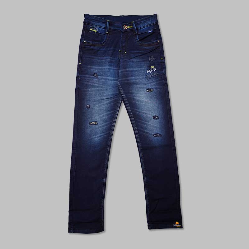 Dark Blue Ripped Pattern Boys Jeans Front 