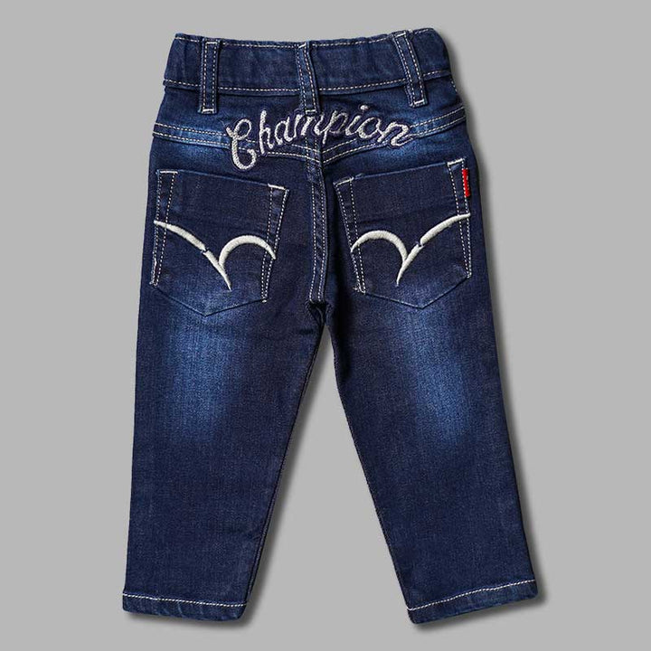 Navy Blue Slim Fit Jeans for Boys Back 
