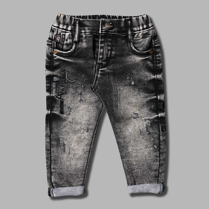 Black & Blue Sheded Boys Jeans Front 