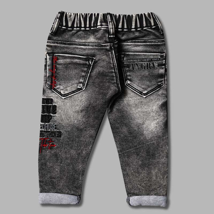 Black & Blue Sheded Boys Jeans Back 